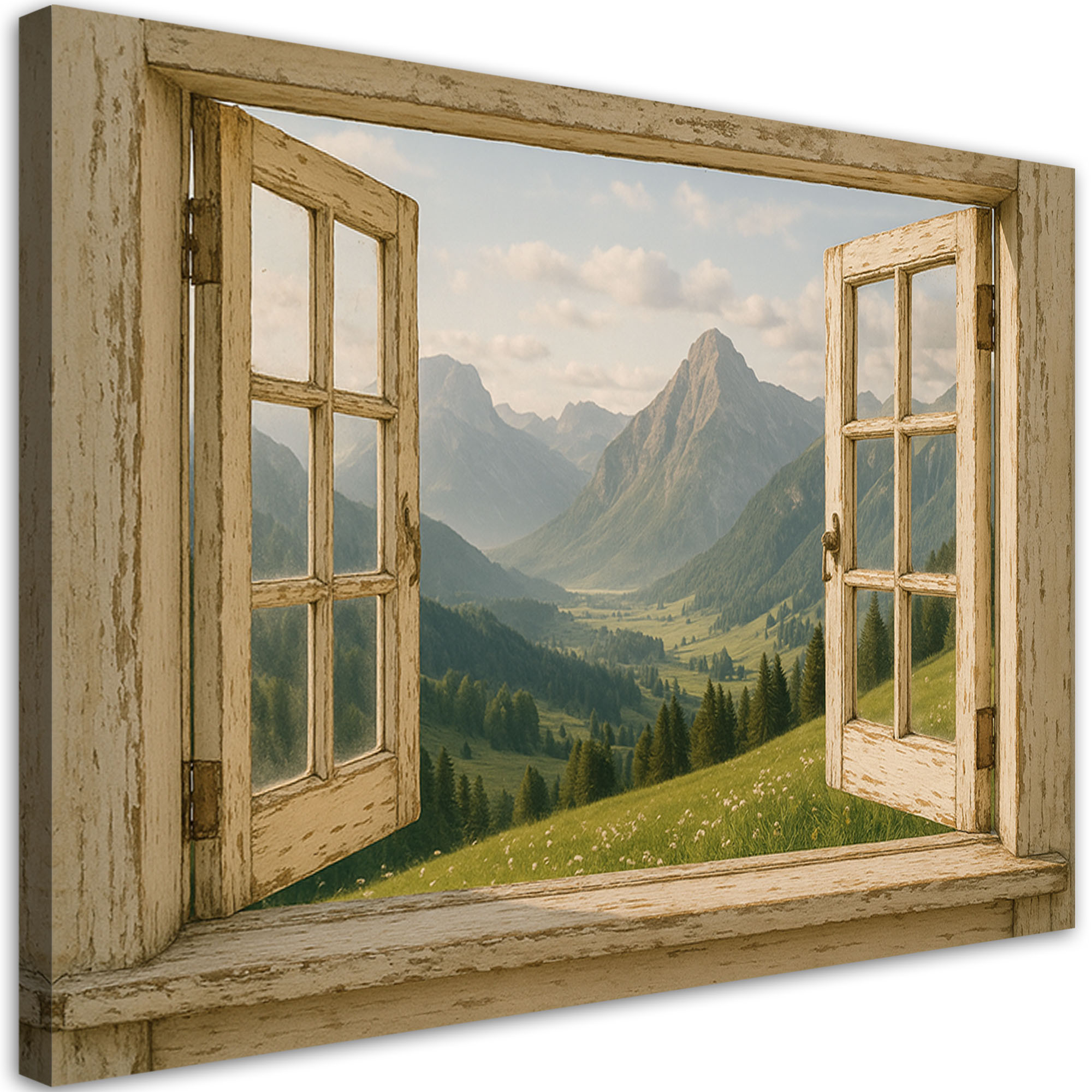 Obraz do salonu sypialni jadalni, Widok z okna na góry Shabby Chic 30x20