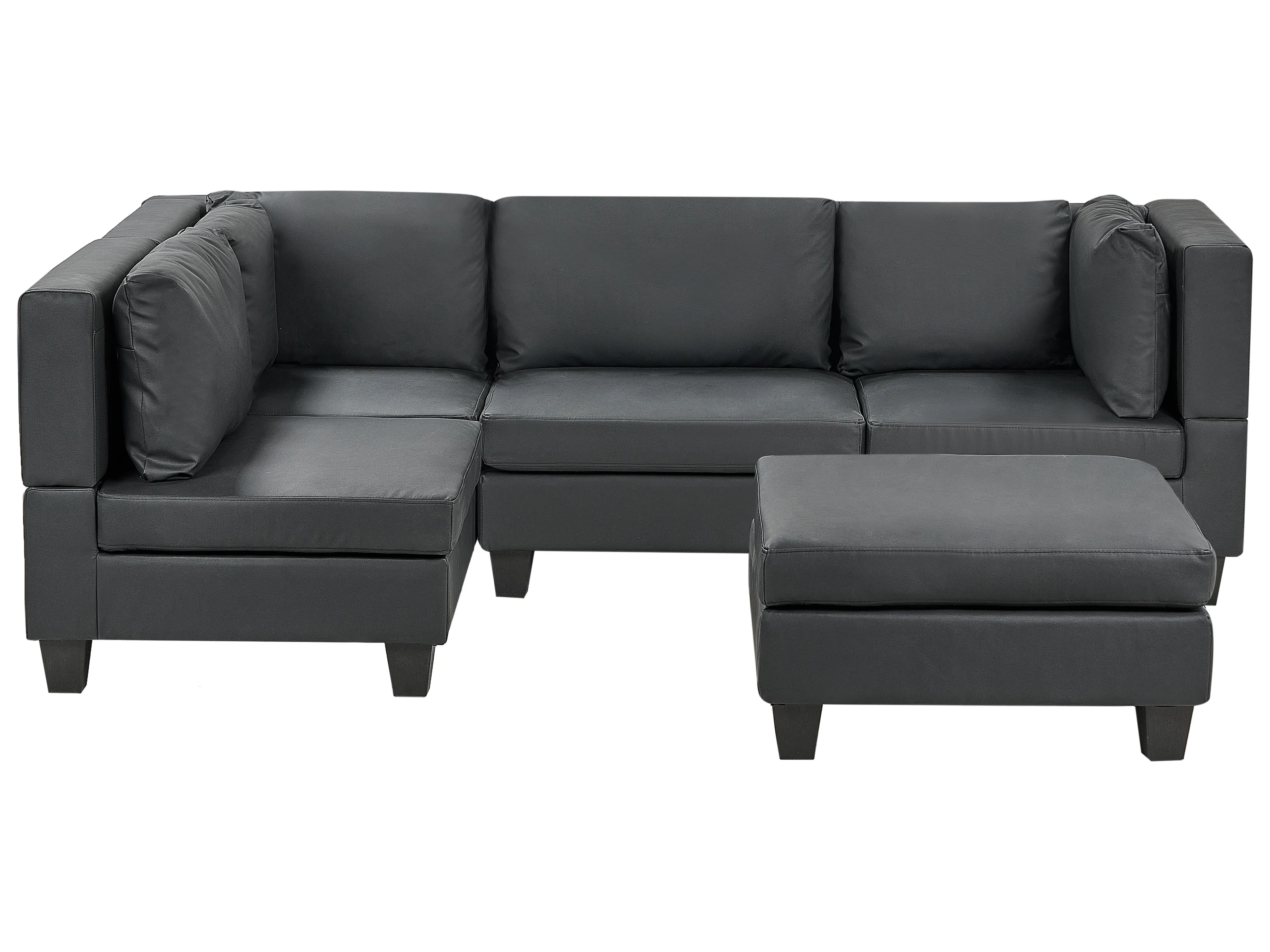 Modular Corner Sofa 4 Seater UNSTAD Faux Leather Black with Ottoman Right Hand