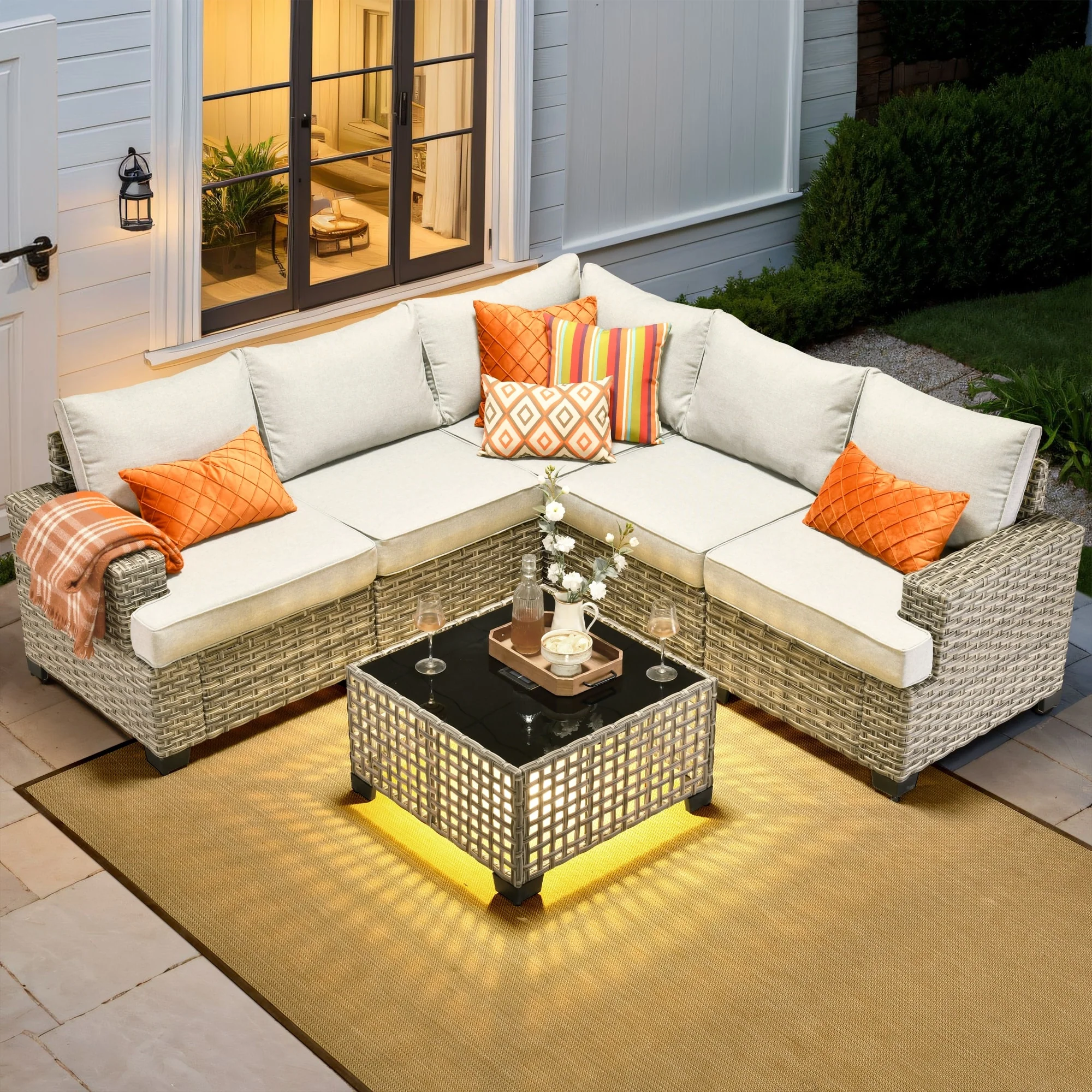 XIZZI 6-Piece Outdoor Wicker Patio Furniture Set with Coffee Table