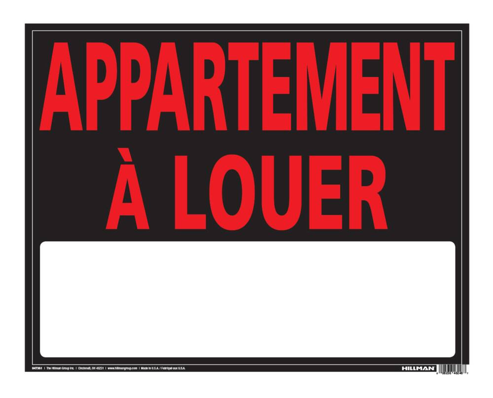 Hillman Self-Adhesive Appartement À Louer Sign, French, 8 x 12-in, Black/Red/White