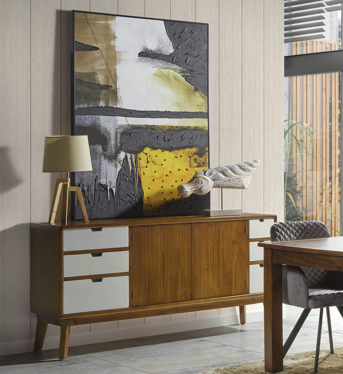 ARTIC - Buffet en bois bicolore, L 160 cm