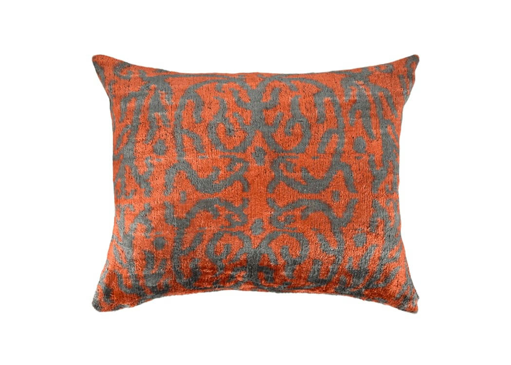 - Housse de coussin velours et soie ikat  40x50 orange