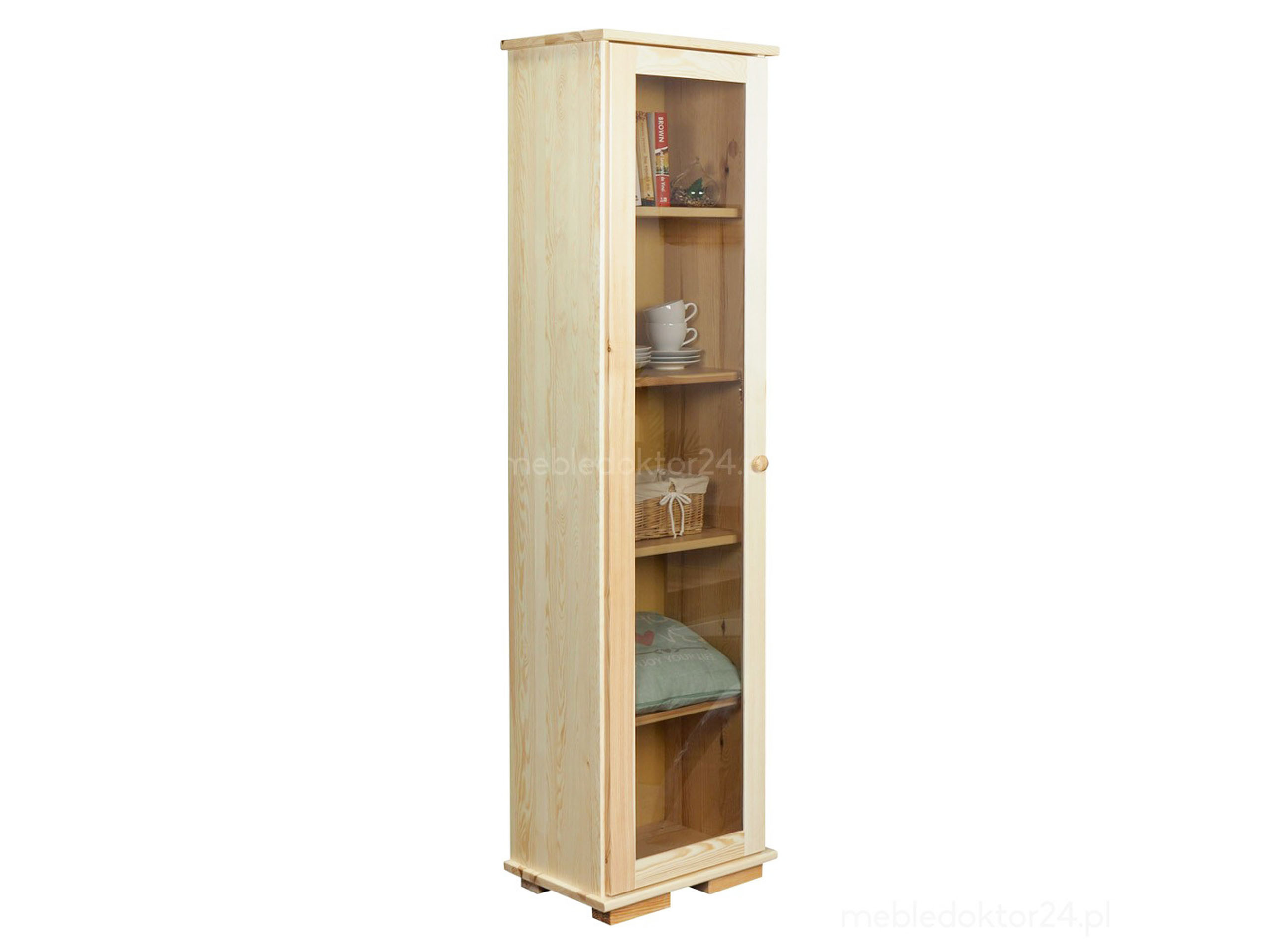 Witryna 44 cm szklana drewniana Modern I, kolor sosnowy, szkło dymione