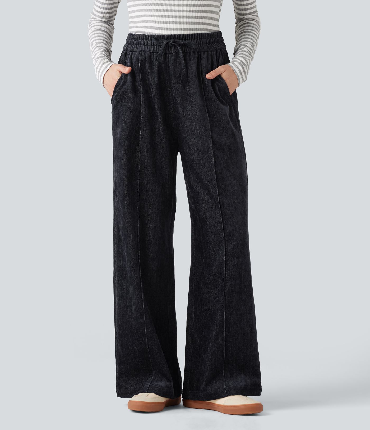 Pantalon baggy taille haute avec cordon de serrage et poches