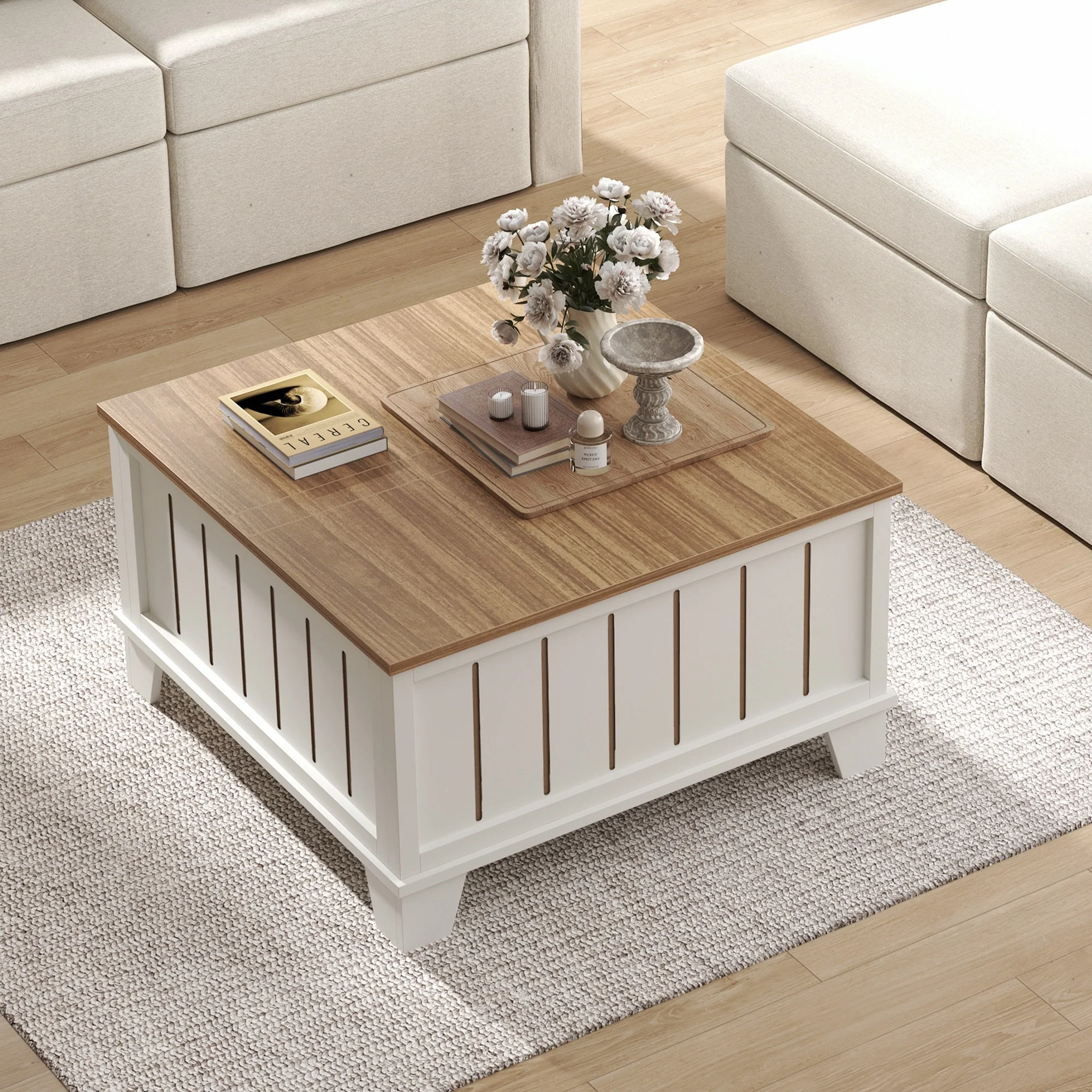 31.5 Rustic Farmhouse Lift Top Square Coffee Table with Storage