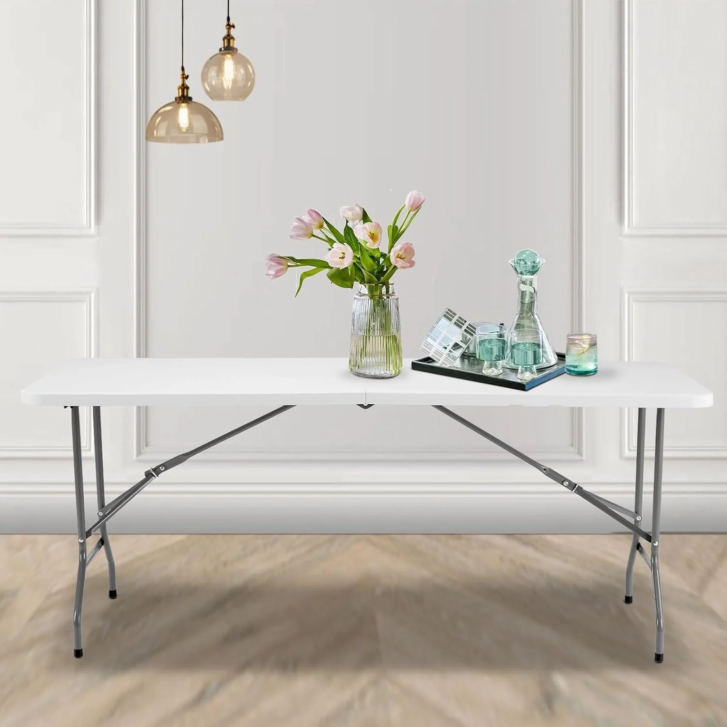 4/ 6/ 8FT Plastic Folding Table Outdoor Indoor Heavy Duty Portable Desk with Carrying Handle for Camping Picnic Party