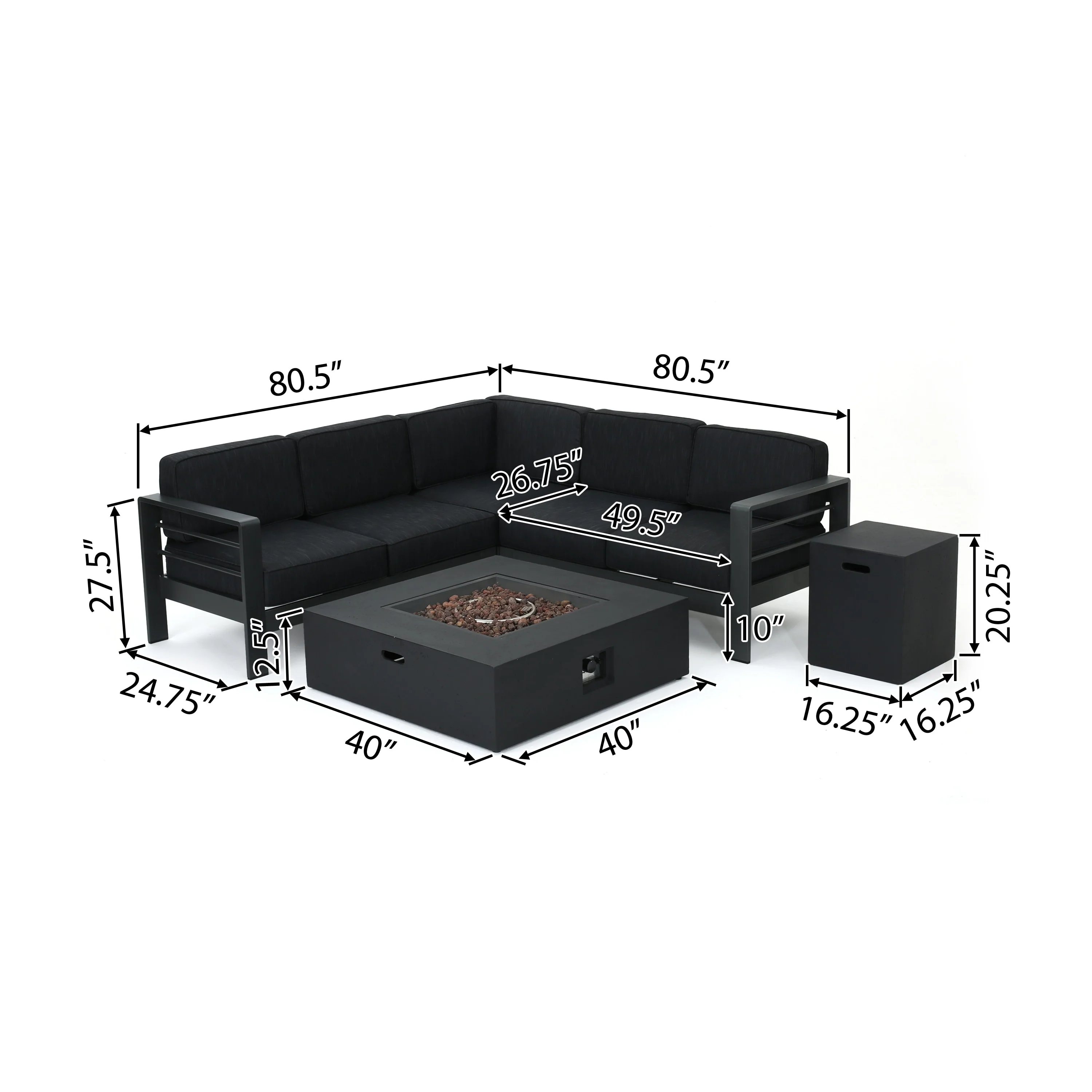 Cape Coral Aluminum Outdoor Sectional Sofa Set with Fire Table by Christopher Knight Home