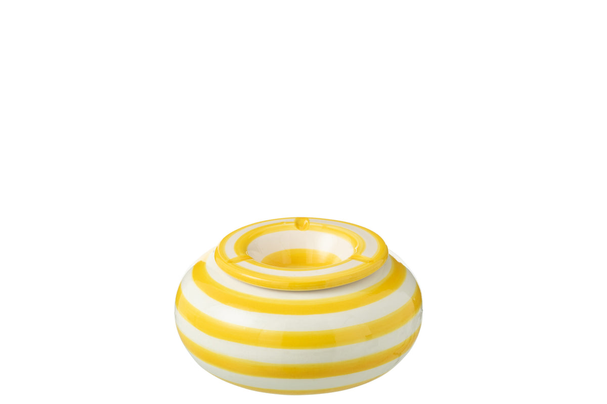 J-Line asbak Granada Stripes - keramiek - wit/geel - large