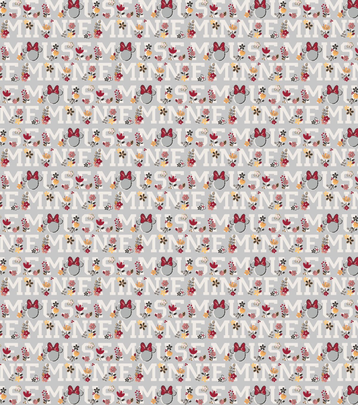 Disney Floral on Gray Minnie Mouse Name Fleece Fabric
