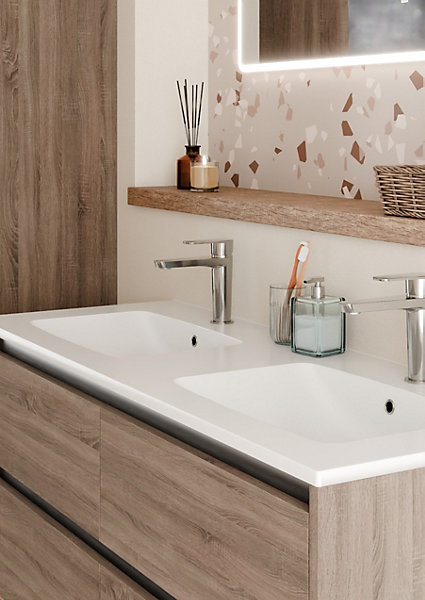 Meuble double vasque JUPITER 3.0 Bois Foncé 120 cm avec Miroir REFLET