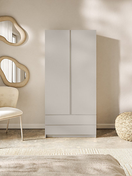 Armoire 2 portes 2 tiroirs 100 cm gris cachemire Bemmi