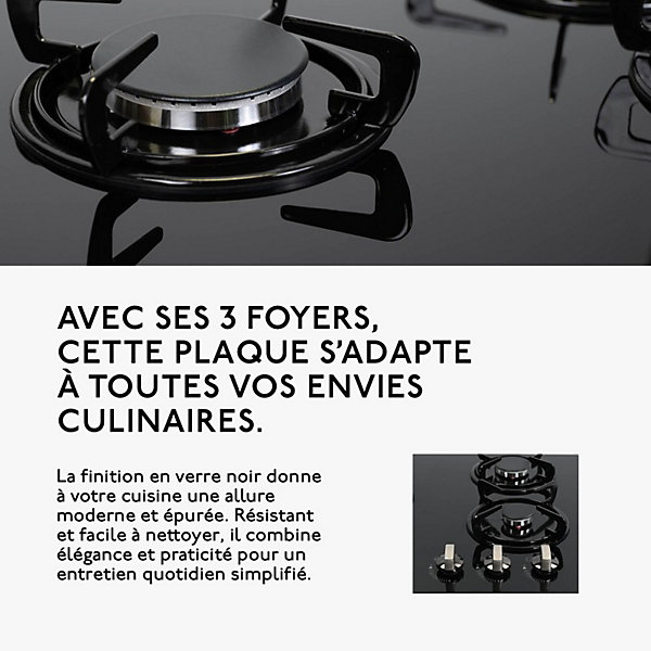 BELDEKO - Plaque de cuisson Gaz verre noir 3 foyers - Gaz ville et bouteille