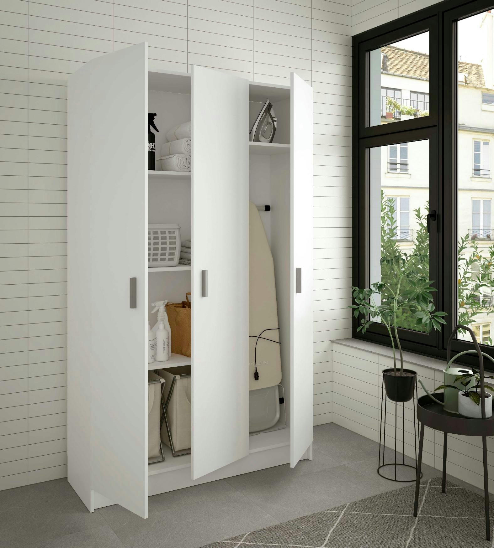 BEAUMONT - Armoire polyvalente à 3 portes effet bois blanc