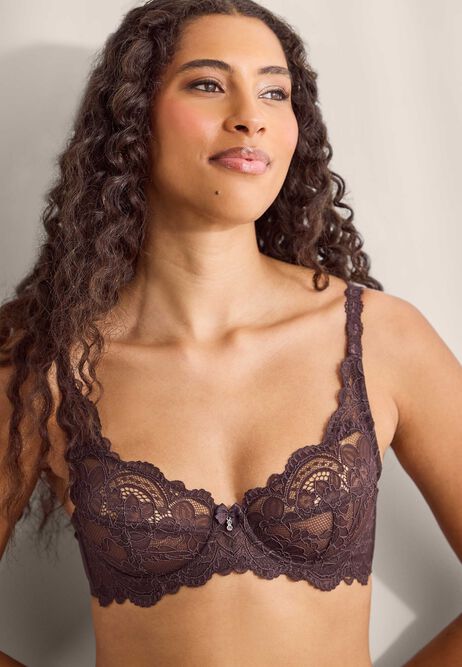 Womens Brown Millie Floral Lace Non-Padded Bra (B-E)