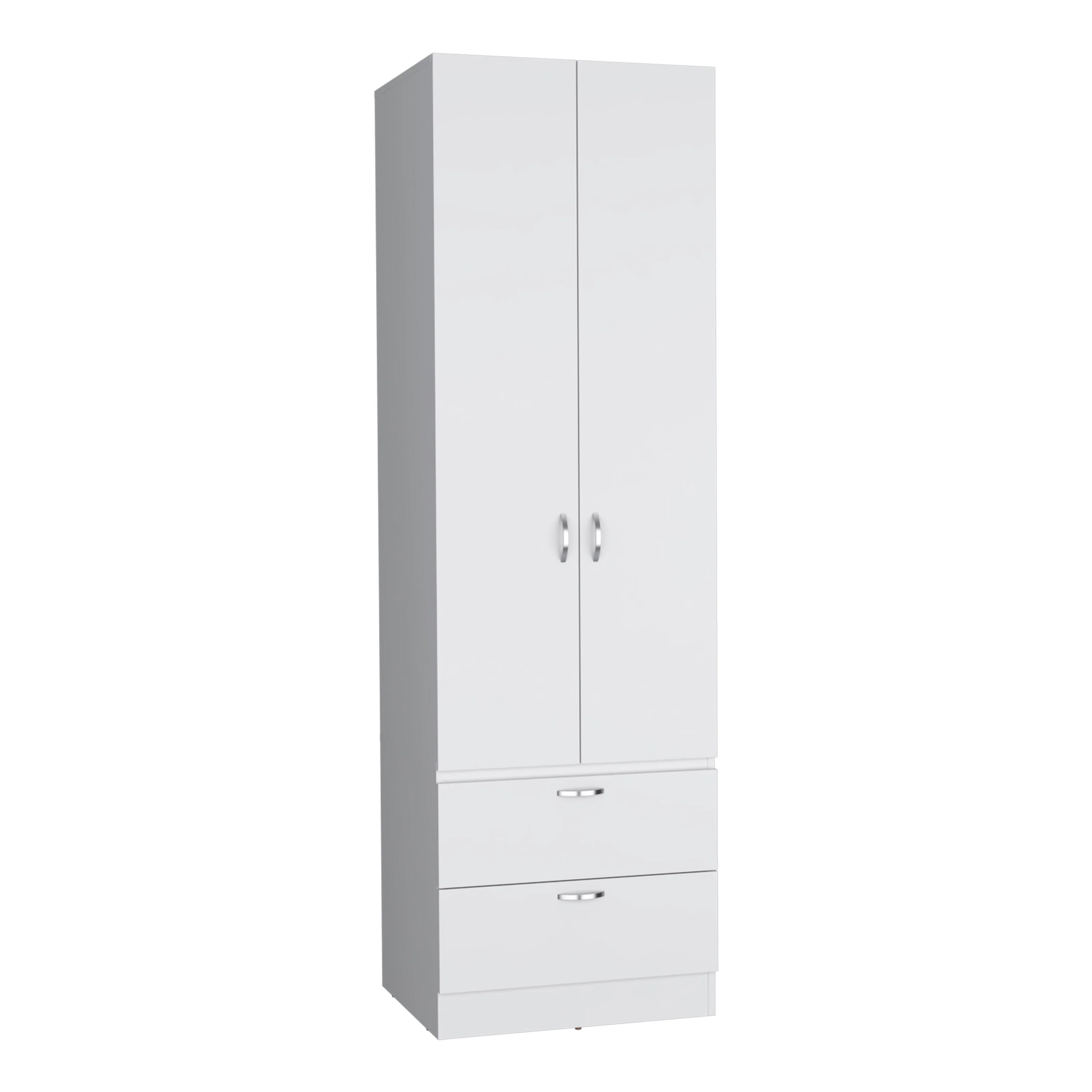 19.5 Modern Double-door Armoire with Hanging Rod, 2 Drawers and 1 Shelf for Bedroom