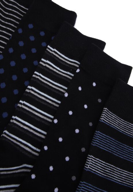 Mens 5pk Black Stripe & Polka Dot Socks