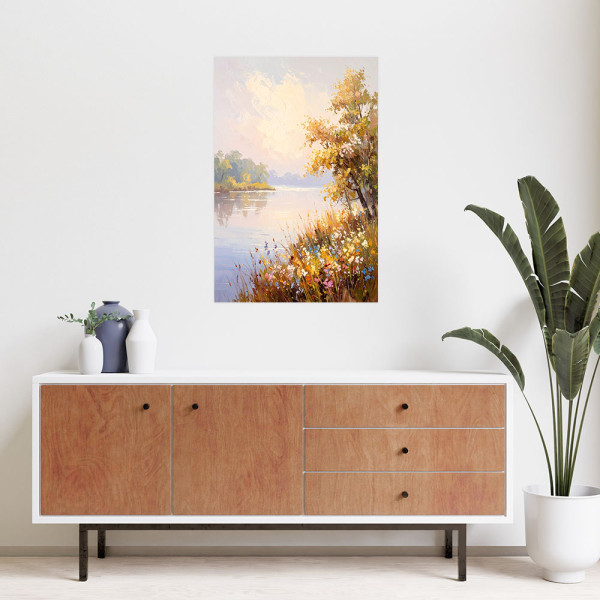 Naklejka na ścianę do salonu Feeby Krajobraz Rzeka Drzewa Natura 20x30