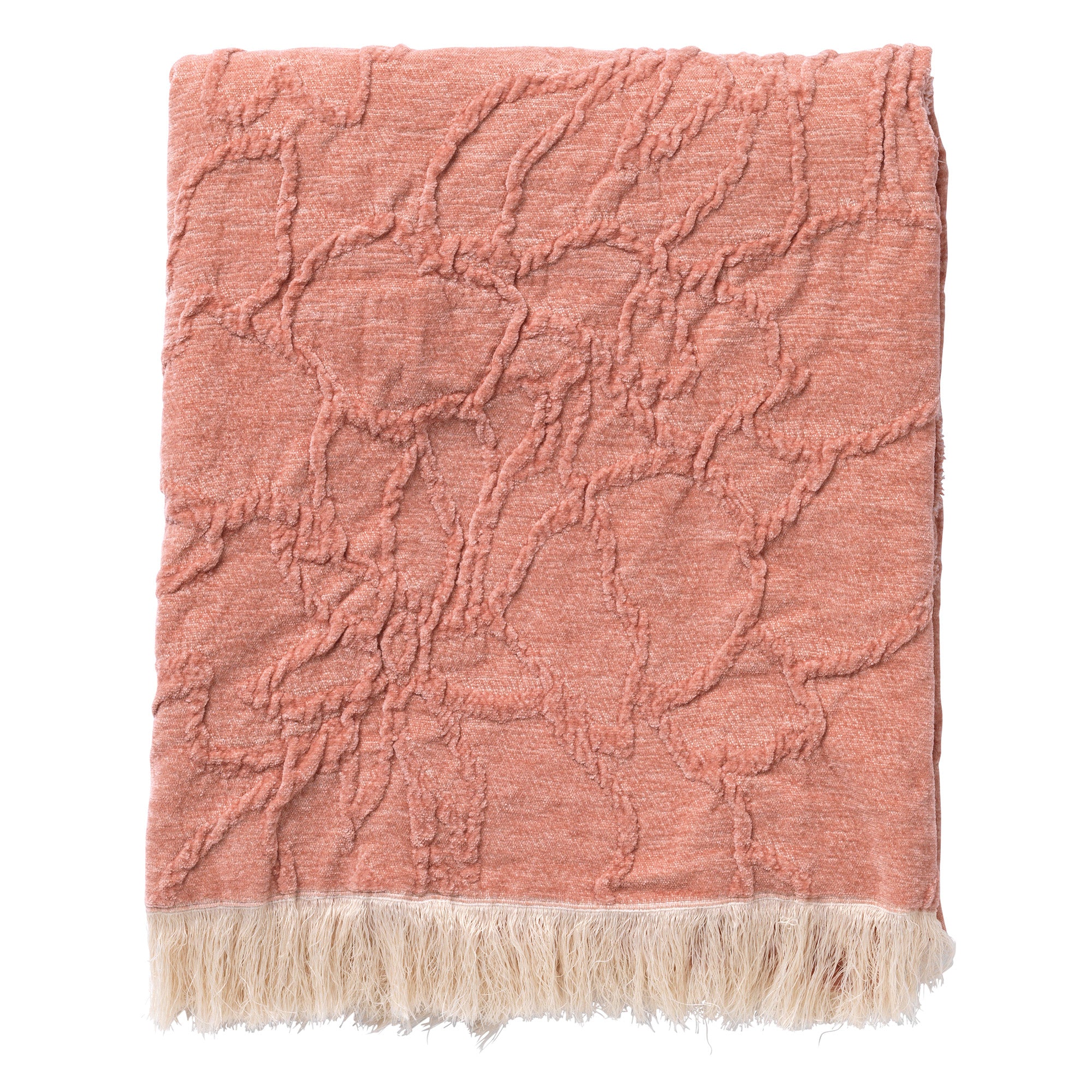 FLORINE - plaid 140x180 cm - ingeweven patroon - effen kleur met franjes - Muted Clay - roze
