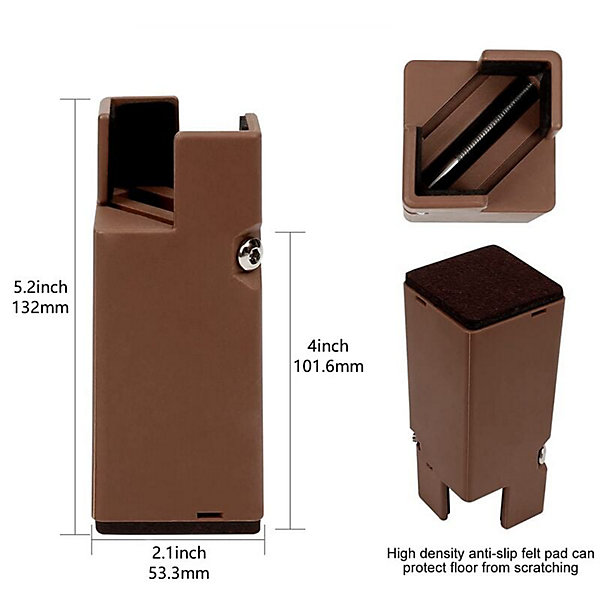 BASHLWUA 4 PCS Rehausseurs de Lit Réglables 22-42mm Marron Rehausseur Meuble 10cm pour Pieds de Chaise Table Canapé avec Pince à V
