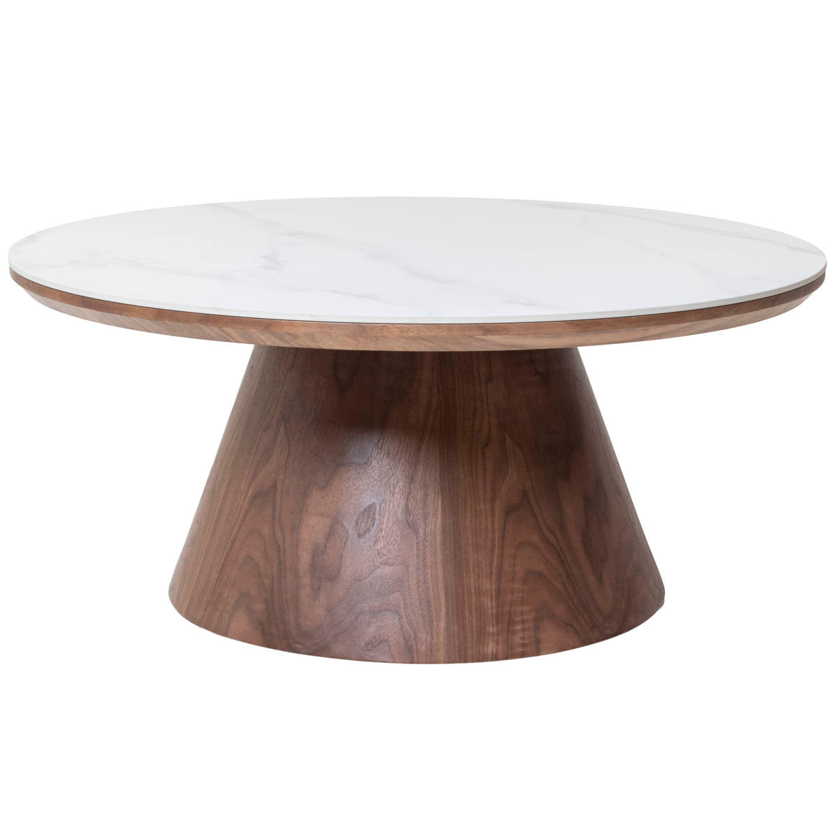 Giga Meubel Salontafel Alba - Rond Walnoot Hout/Keramisch - 80x80x35cm