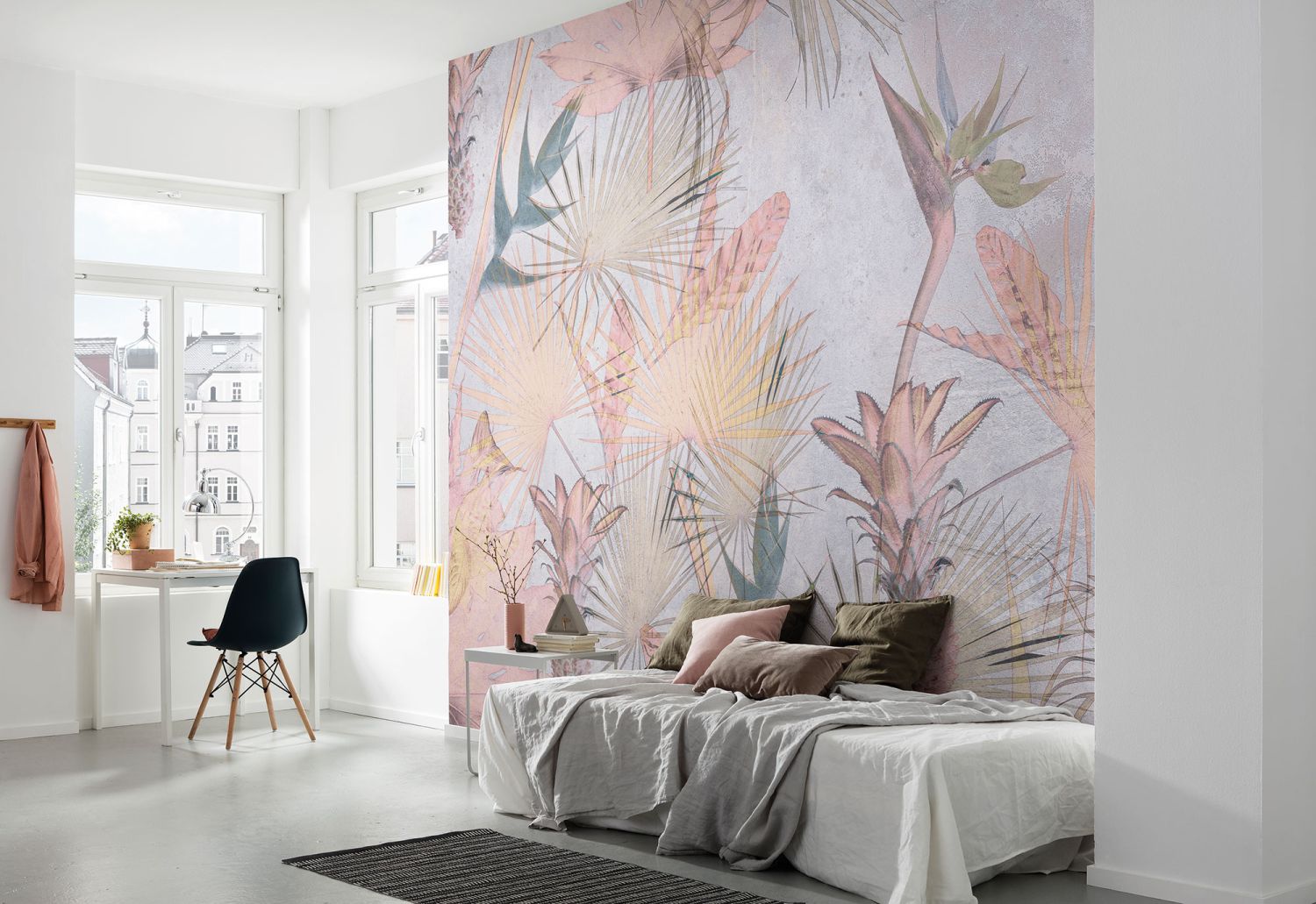 Komar fotobehang tropische planten roze en blauw - 368 x 254 cm - 610935