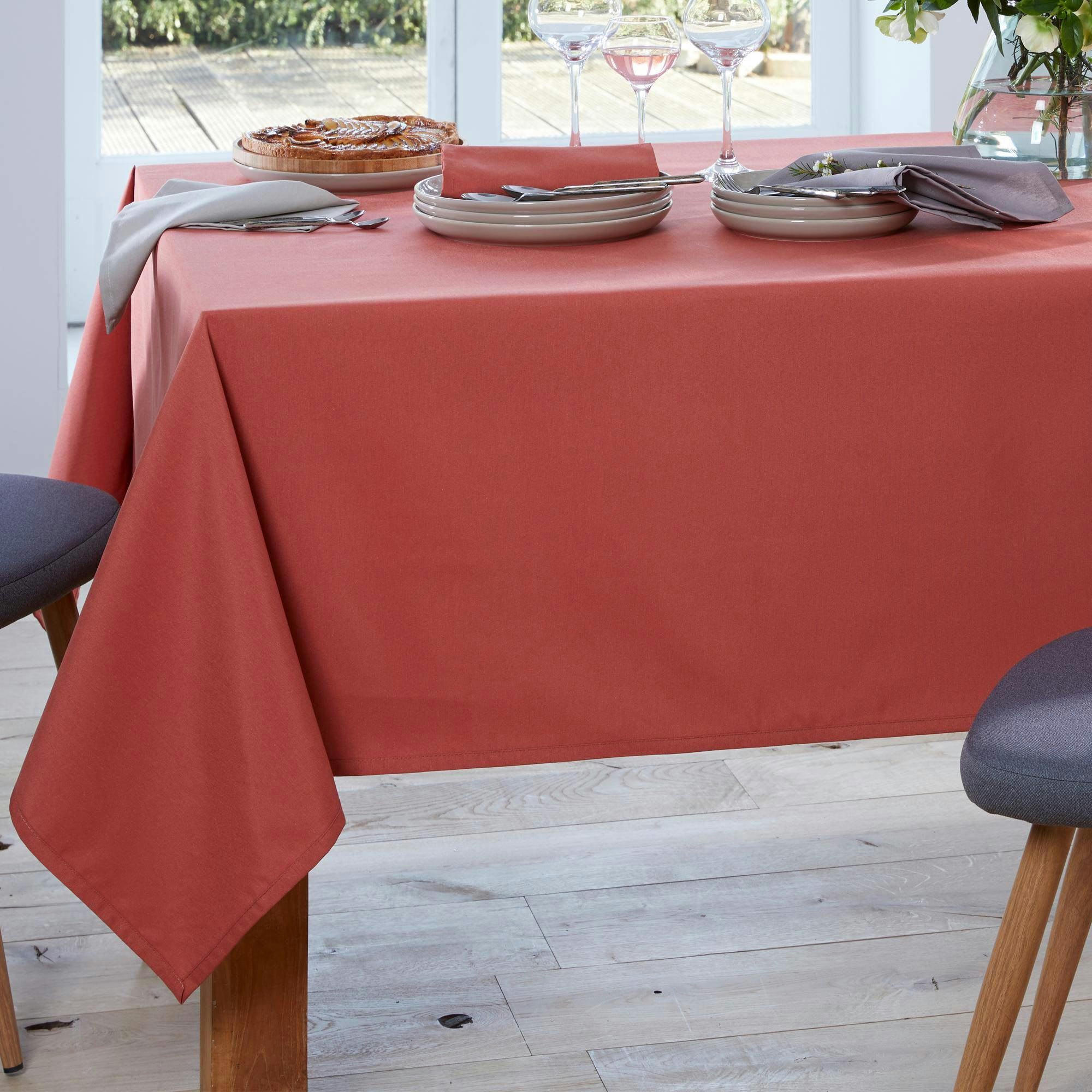 LONETA - Nappe 140x250 rouge brique en coton
