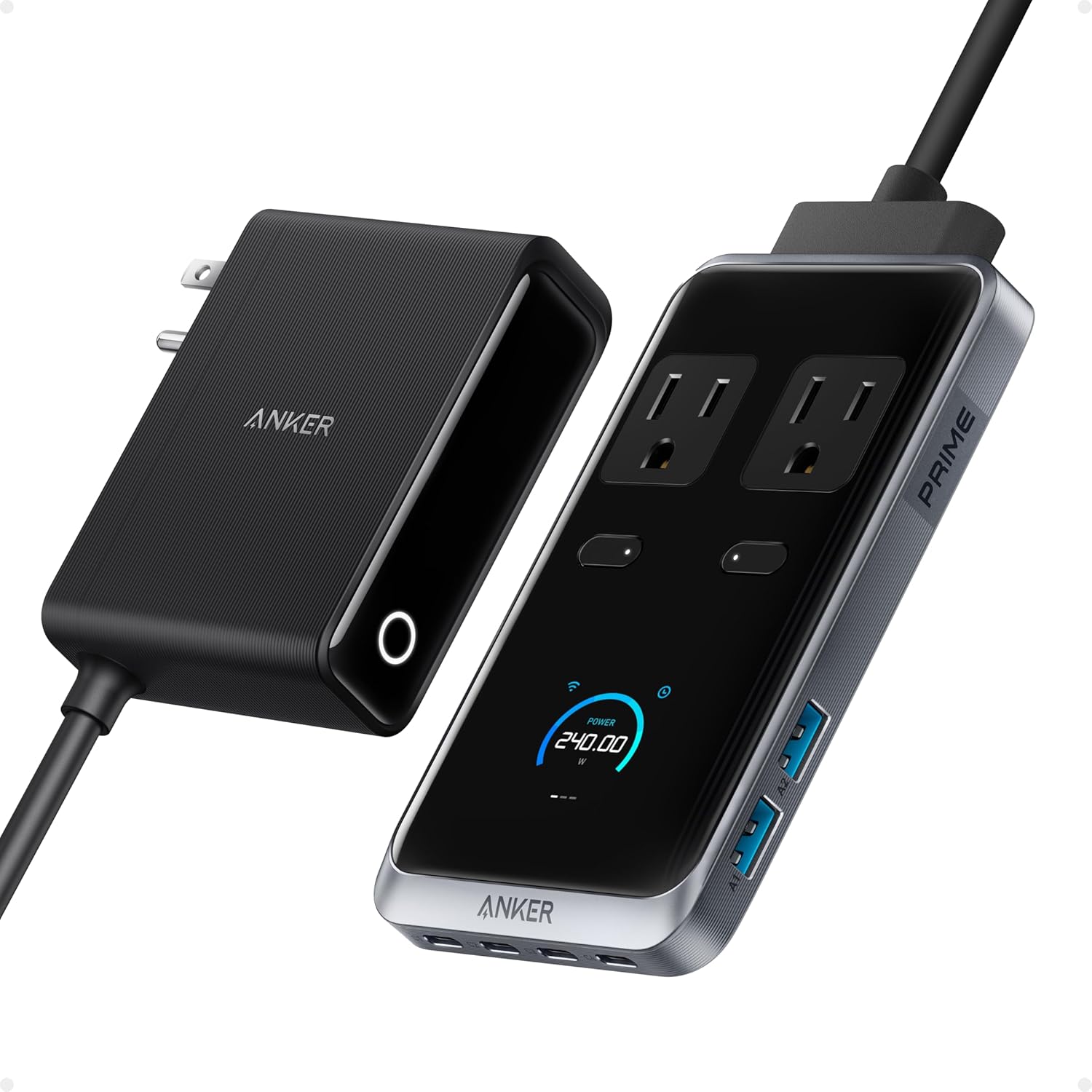 Anker Prime Charging Station, 240W 8-in-1 Power Strip, 5ft Detachable Extension Cord with Multiple Outlets, 2 AC, 4 USB C, 2 USB A, for iPhone, MacBook, Desk Accessories, Home Office