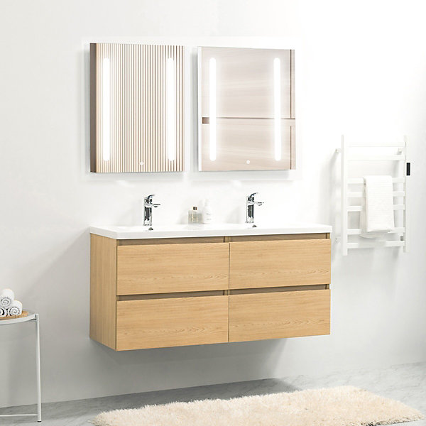Pack Meuble prémonté 120 bois-Vasque résine-Robinets chromé-Miroirs ELY - bain-bain
