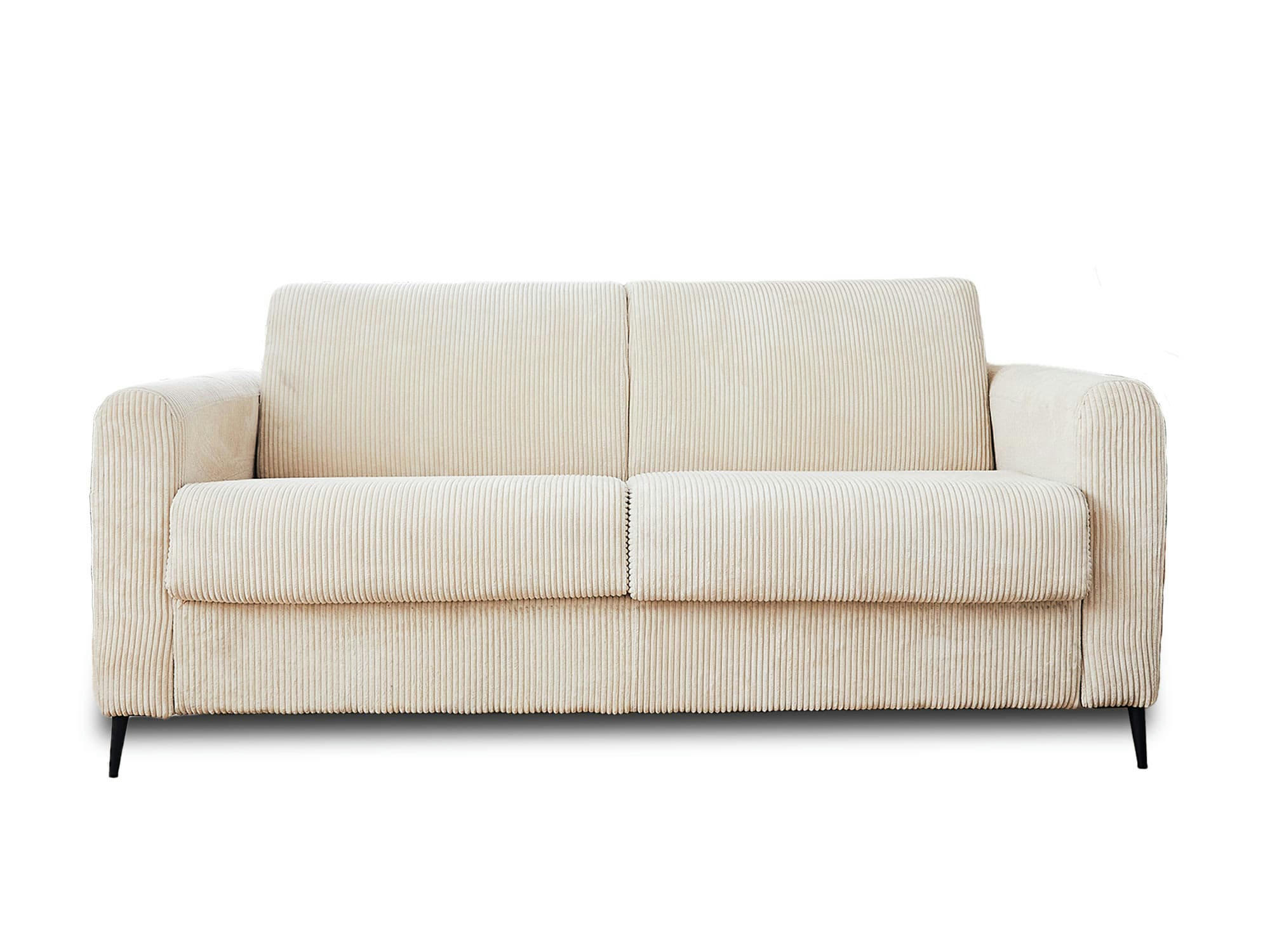 OWEN - Canapé droit convertible 3 places en velours côtelé beige