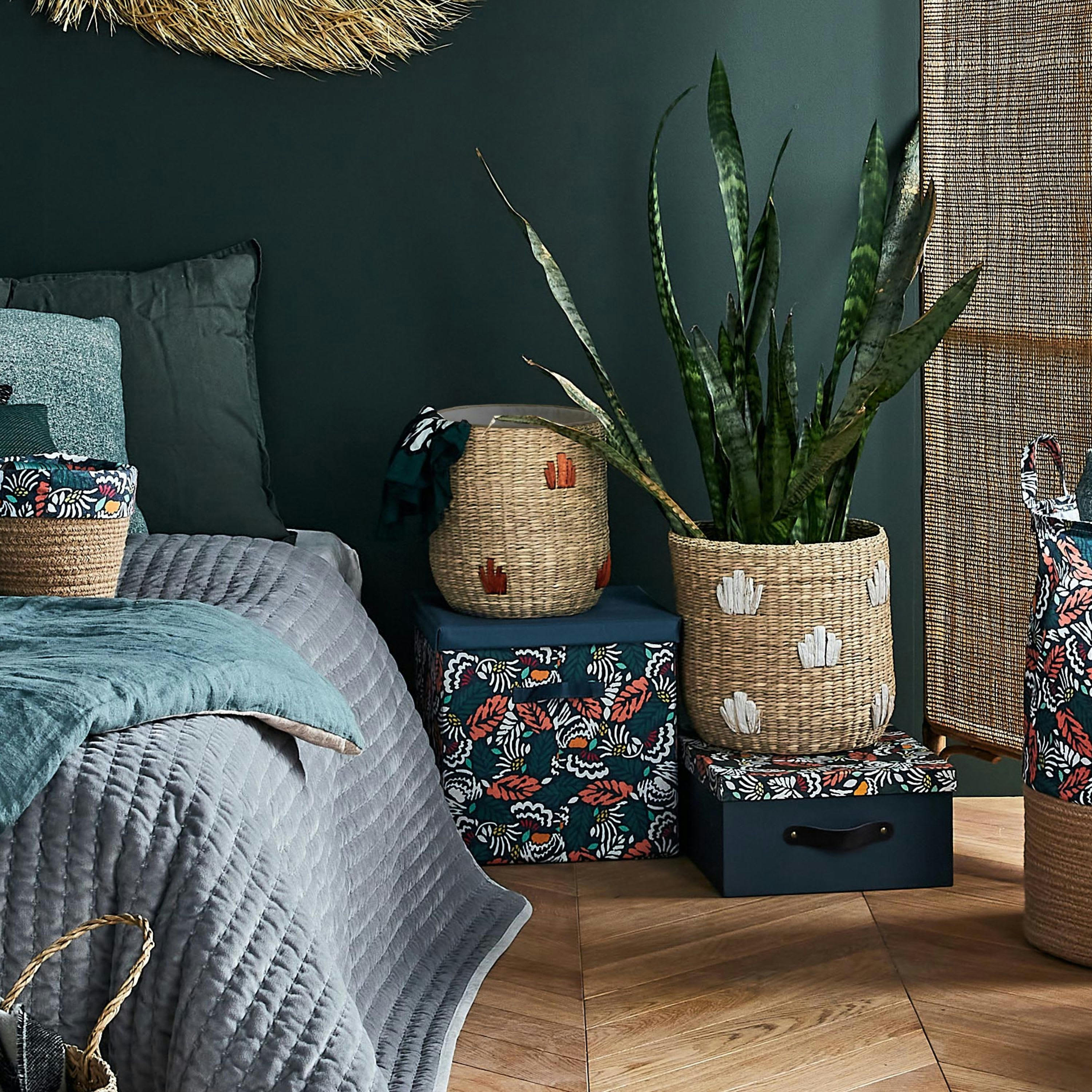 - Boîte de rangement avec poignées en tissu bleu 31x31x31cm