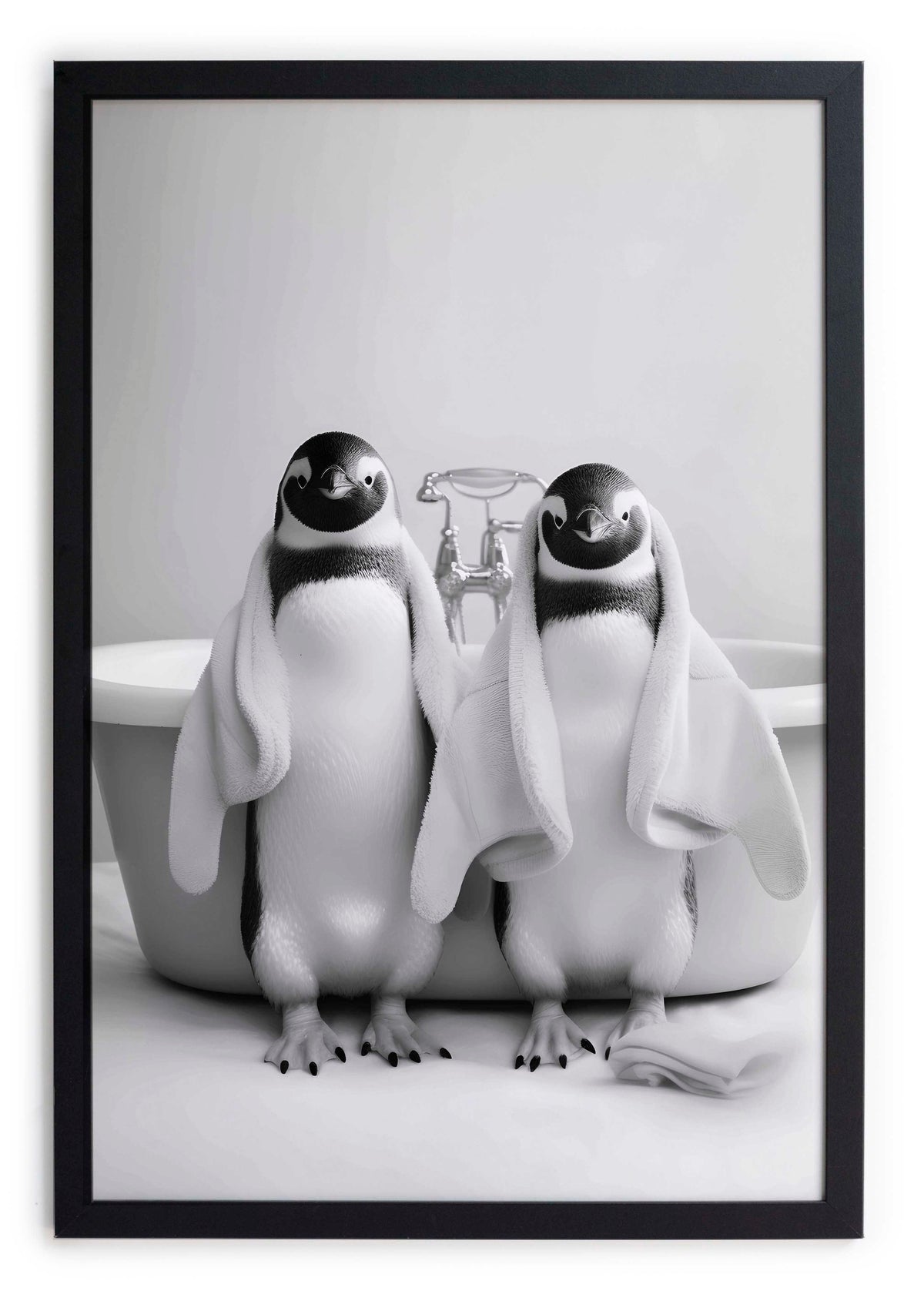 Zwarte lijst met kader 40x30 pinguïn bad