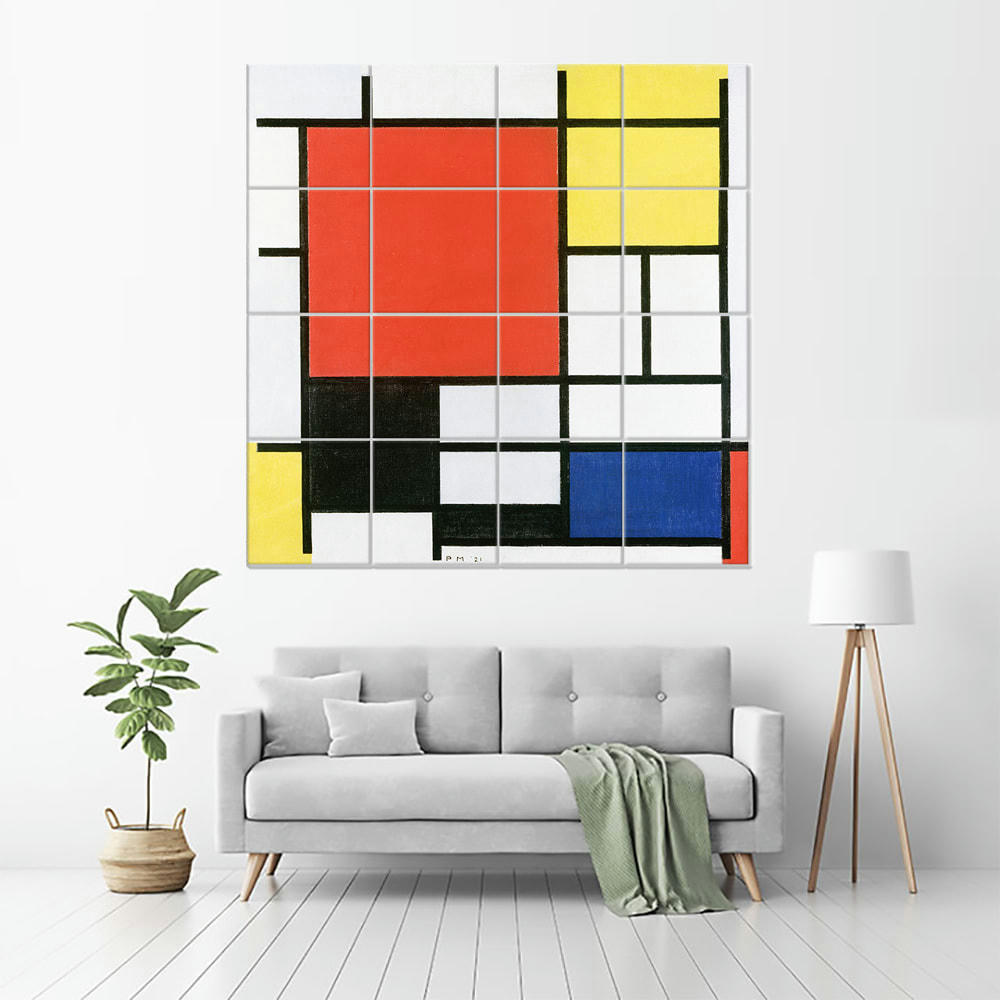 - Tableau composition avec large plan rouge - Piet Mondrian 200x200cm