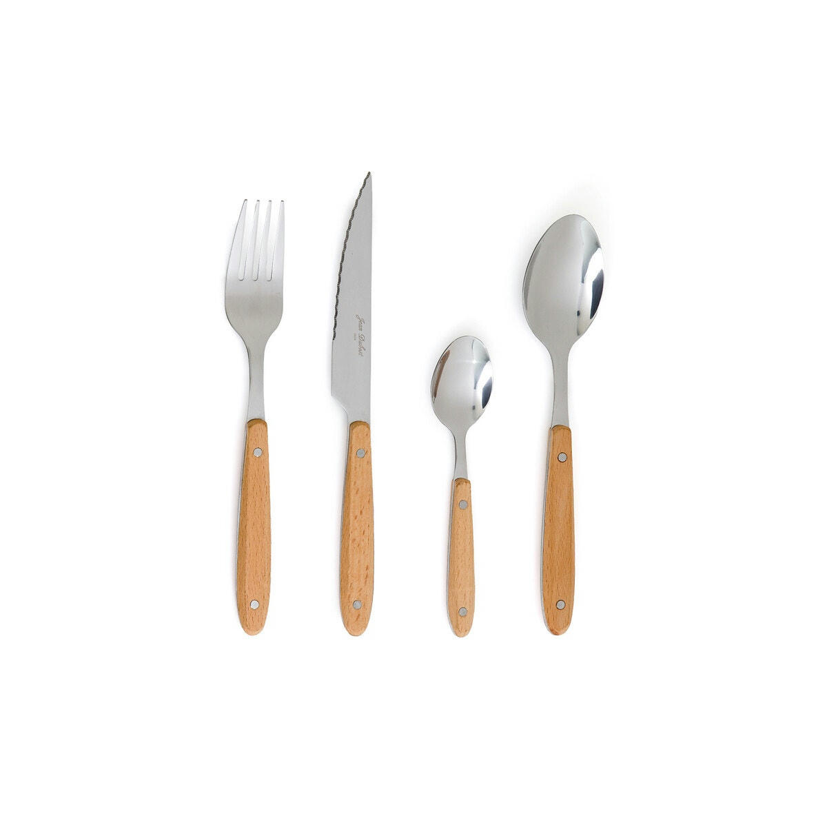 Ménagère 24 pièces, bois véritable et inox, Woodia