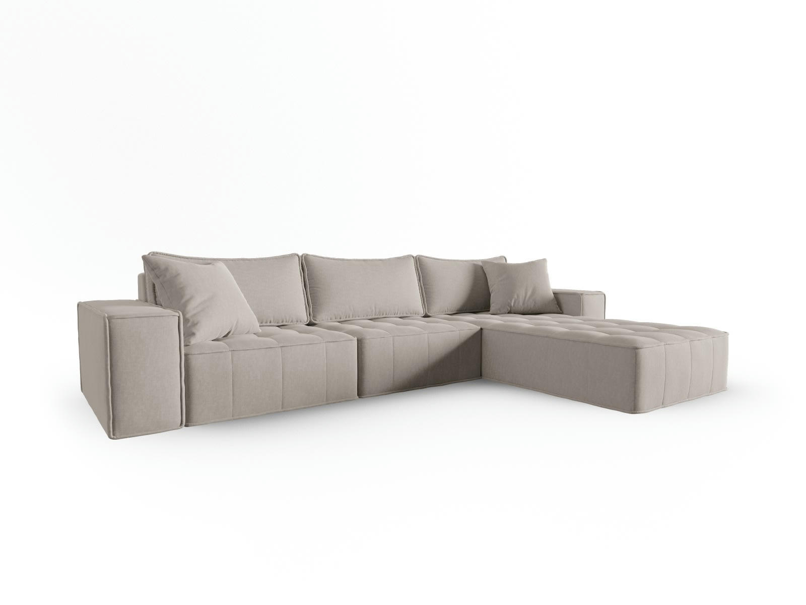 MIKE - Canapé d'angle droit modulable 5 places en tissu structurel gris clair