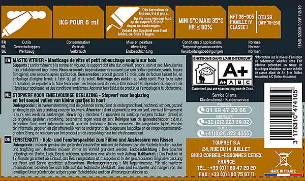 Mastic vitrier blanc Toupret pot 1 kg