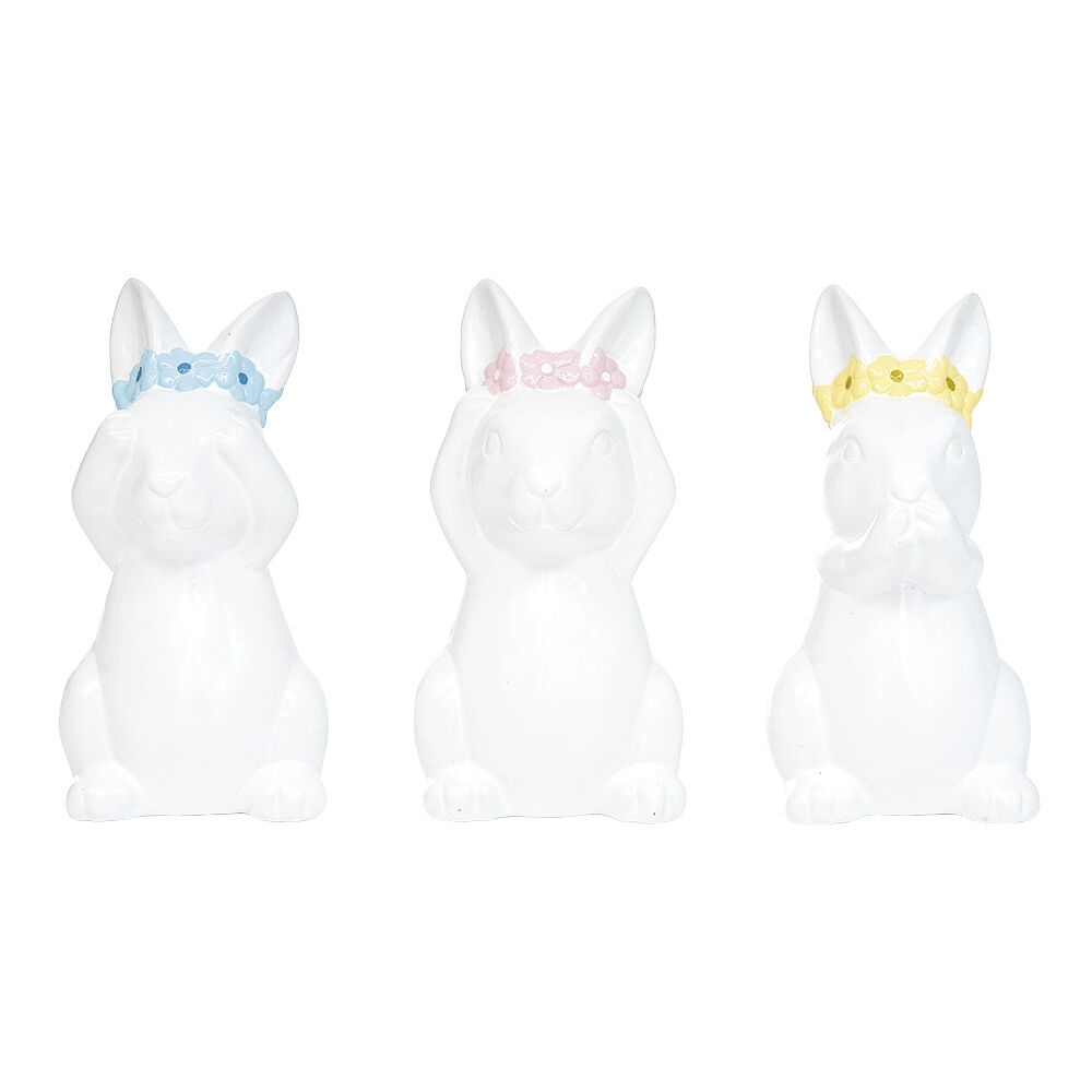 Lapin de la sagesse à poser céramique blanc Ø6xH12cm x3
