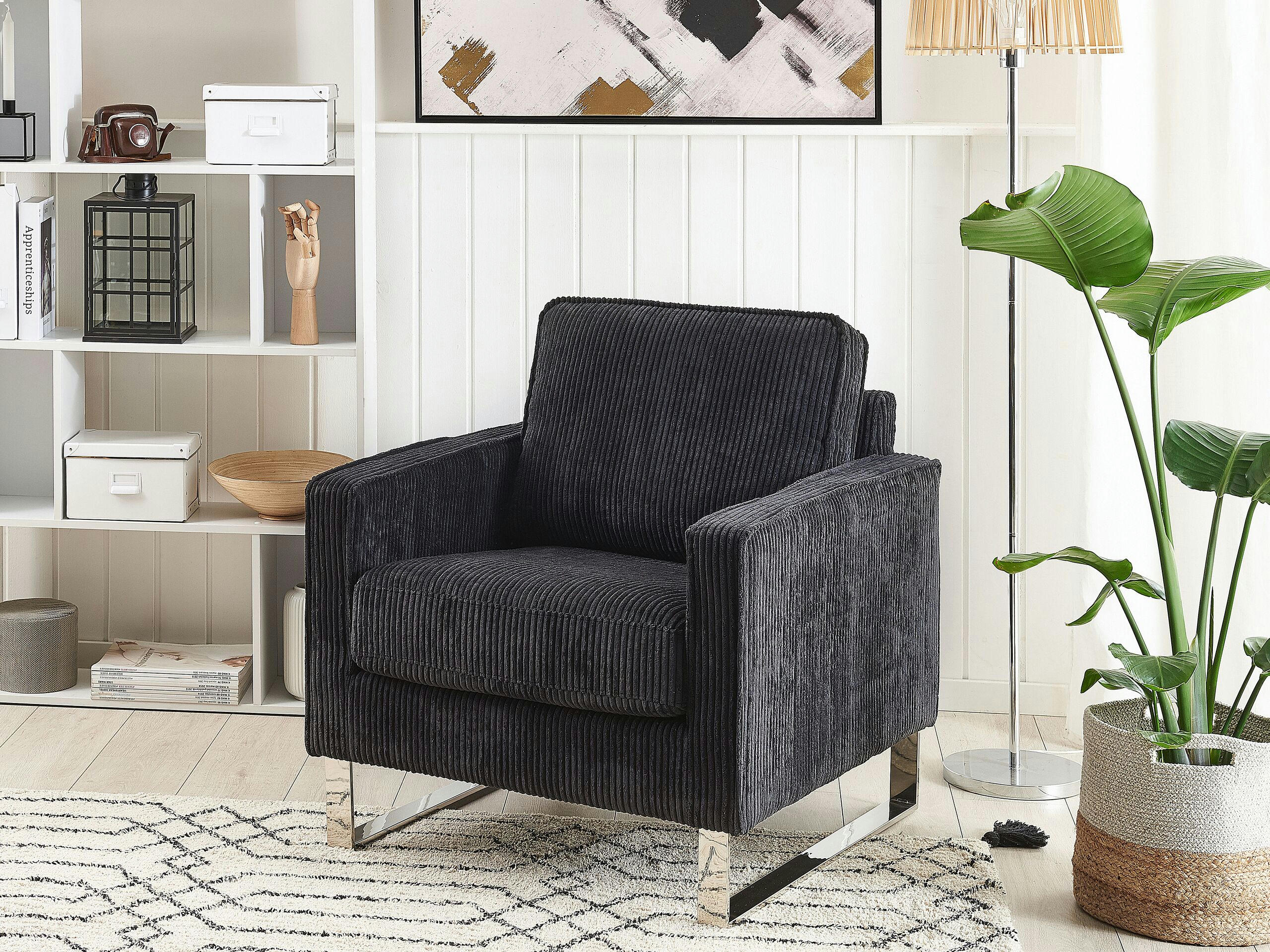 VIND - Fauteuil en velours côtelé noir