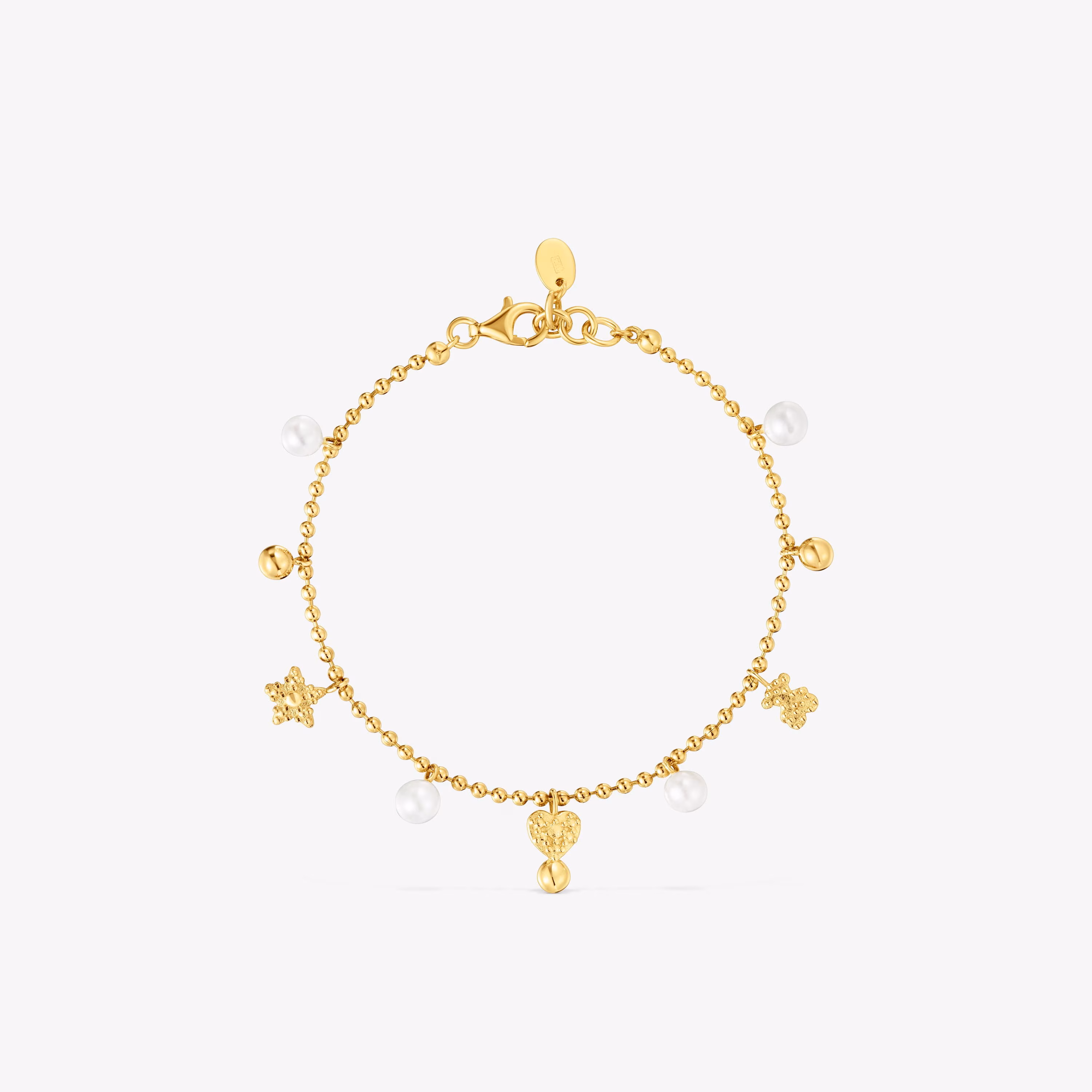Pulsera cadena con baño de oro de 18 kt sobre plata, perlas cultivadas y motivos TOUS Grain