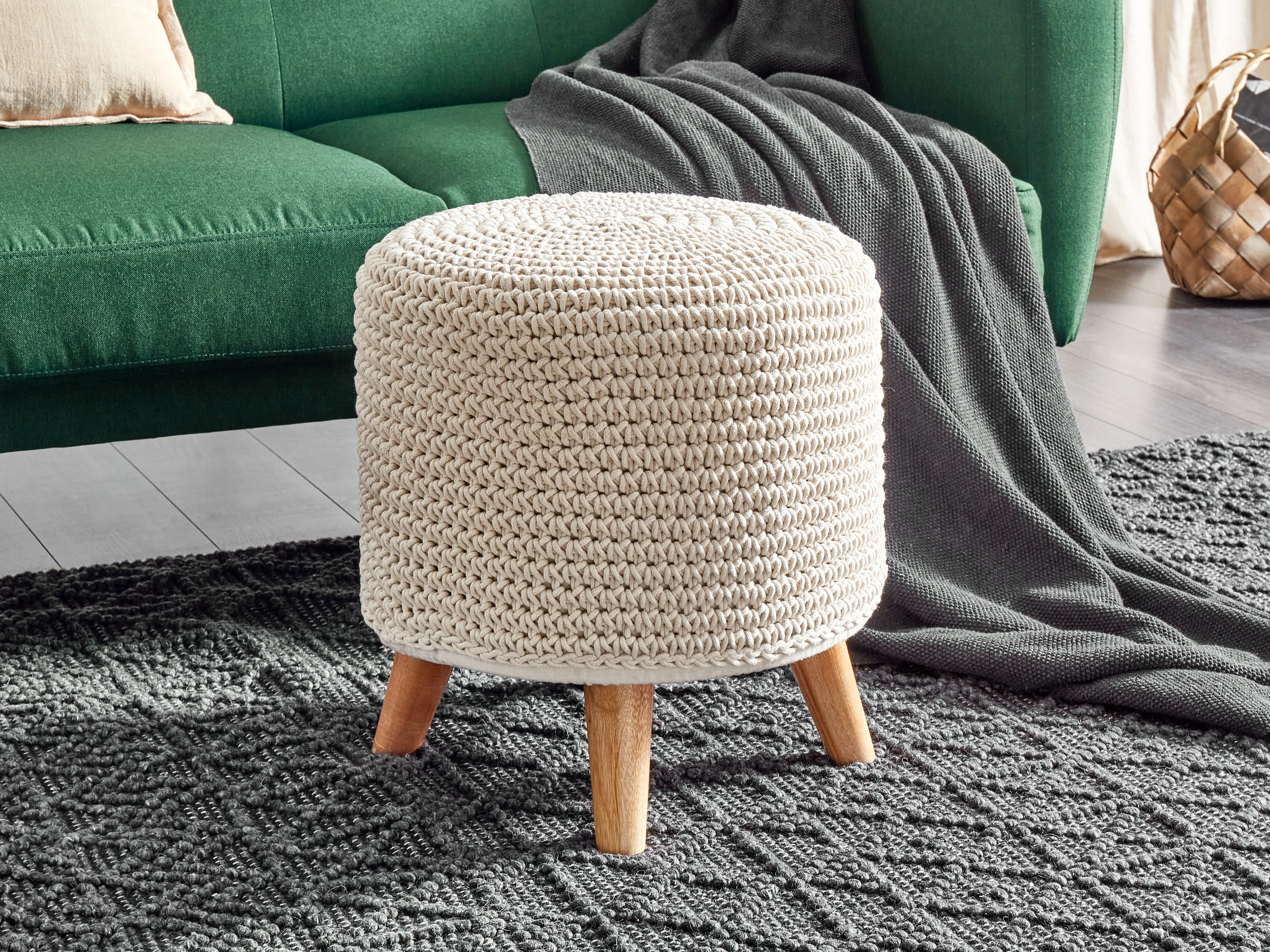 Footstool Macram�� MARDAN Cotton Beige