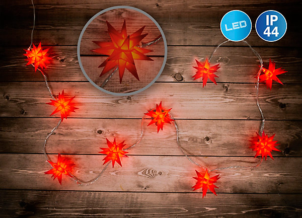 Guirlande lumineuse de Noël à 9 LED d'extérieur étoiles 3D / XMAS Lights - rouge
