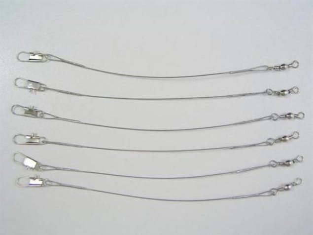 6 x Surecatch 6 Inch x 40lb Clear Wire Fishing Trace with Swivels and Snaps