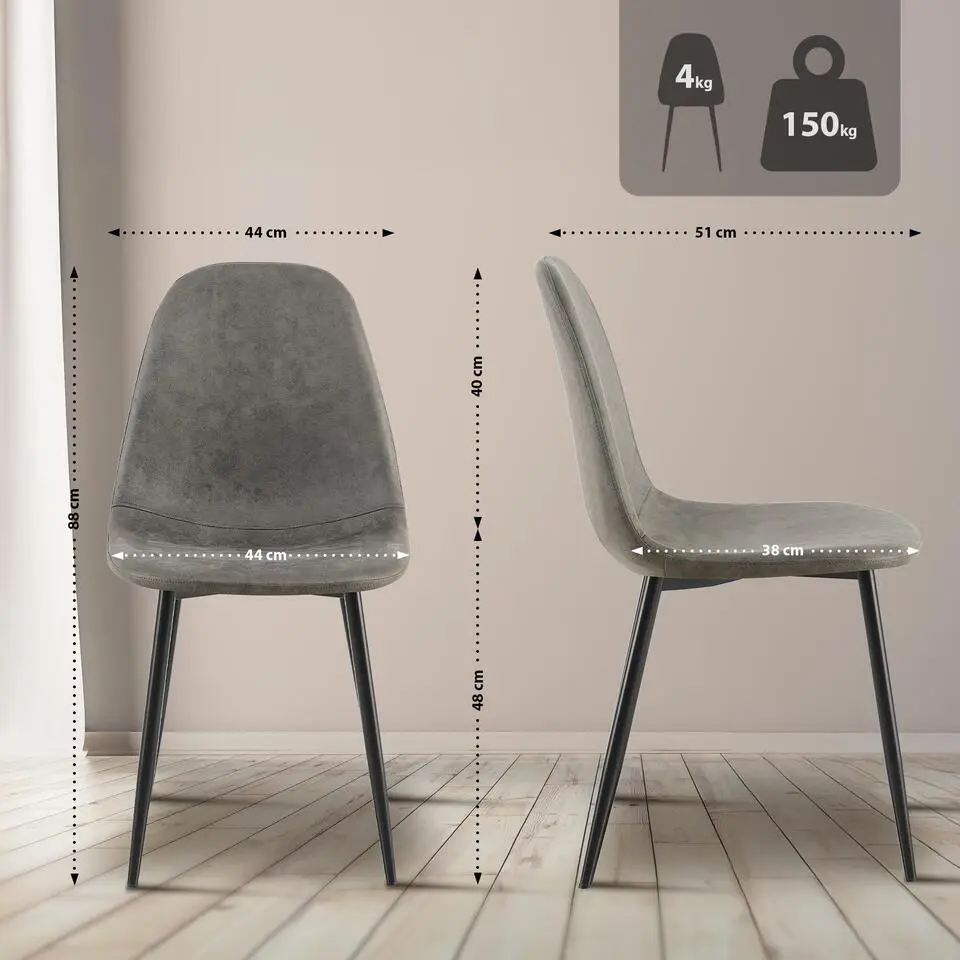 CLP Set van 4 Eetkamerstoel Napier zwart Frame - Kunstleer - donkergrijs