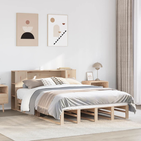 Łóżko z regałem bez materaca 135x190 cm lite drewno