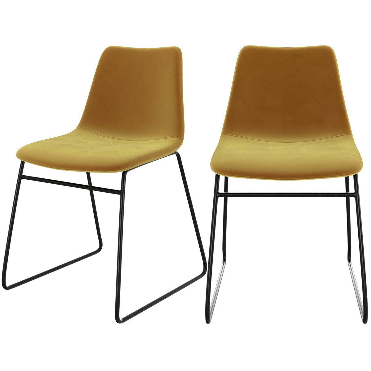 GASPARD - Chaise en velours jaune et pieds en métal noir (lot de 2)