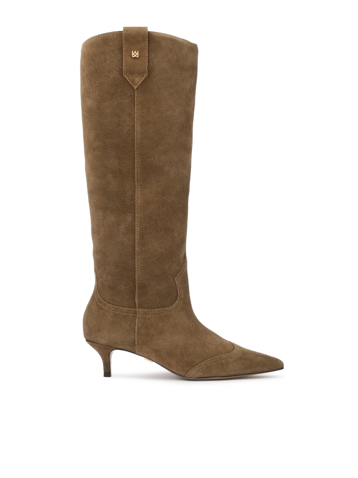 Suede high boots with rounded upper
