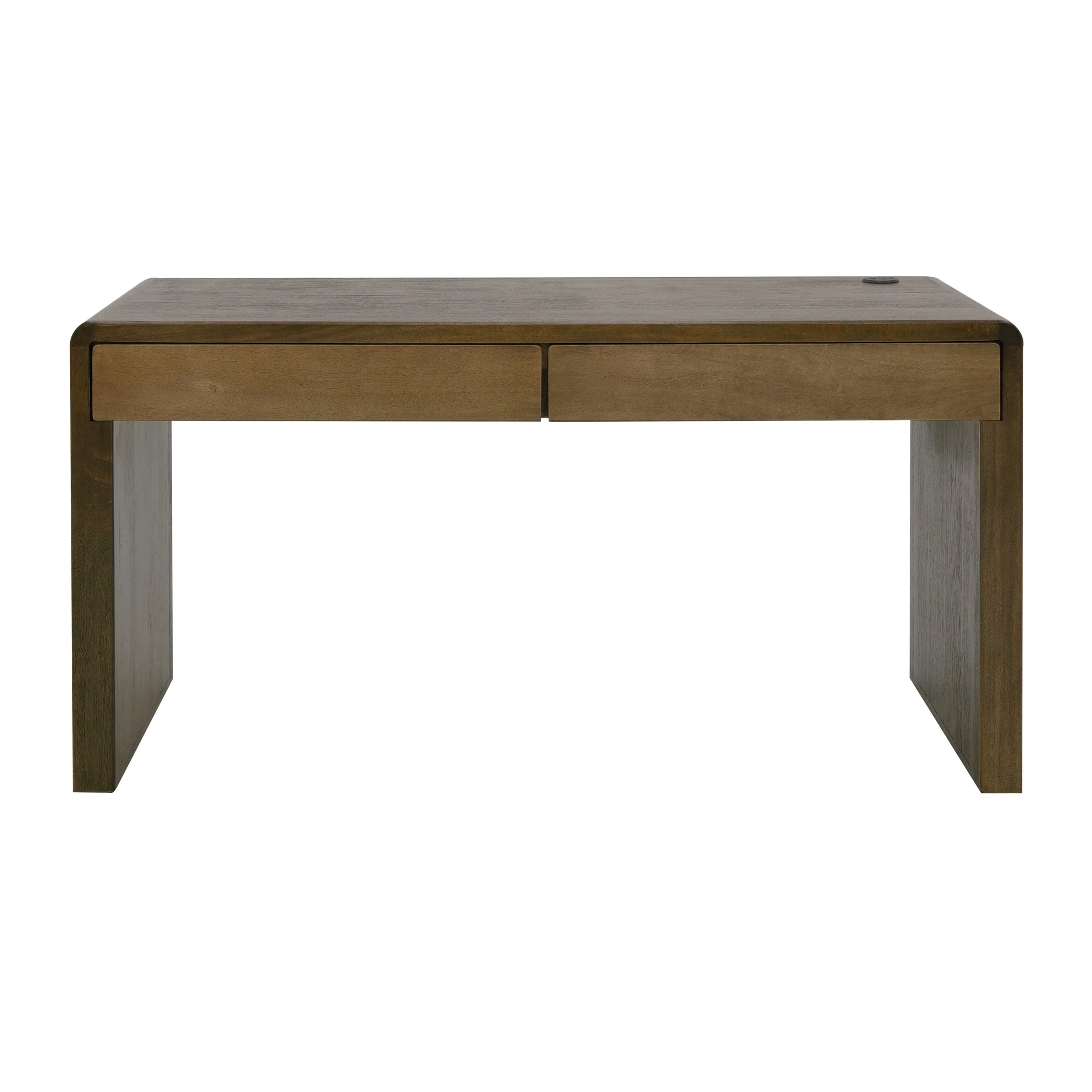 Esis Writing Desk, 2 Drawers, USB Ports, Dark Brown Mango Wood 60 Inch