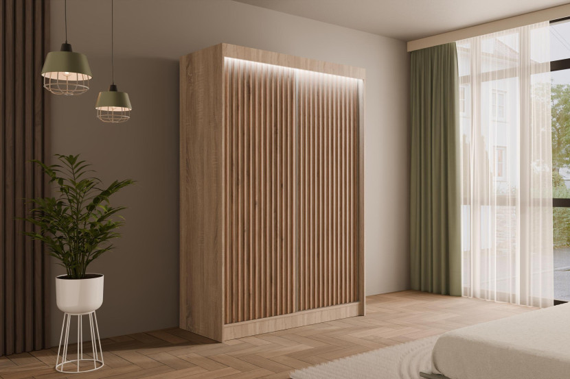 Szafa LED z drzwiami przesuwnymi i lamelami VILANv2 150 x 215 cm