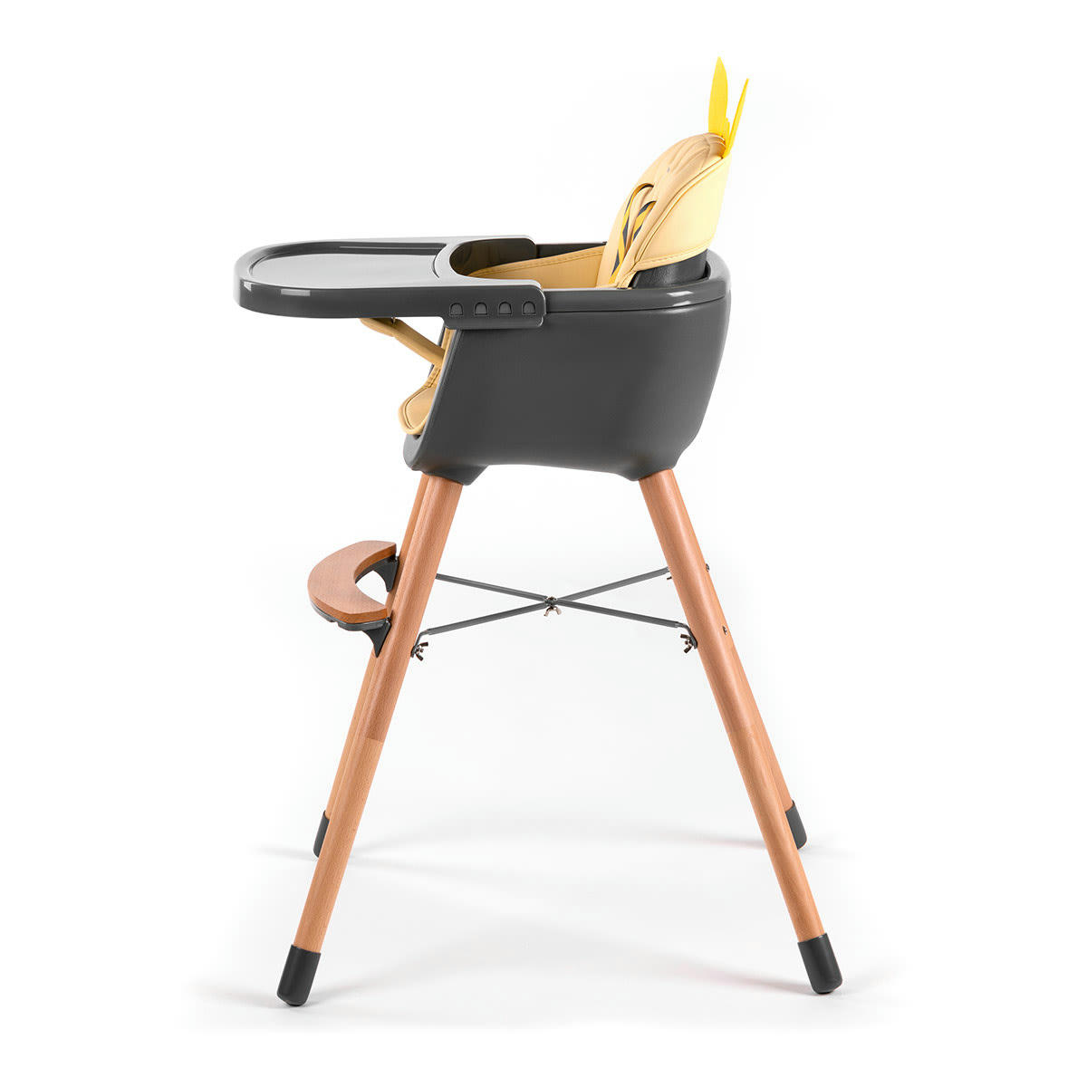 - Chaise haute 4en1 convertible en chaise en bois pour enfants, jaune