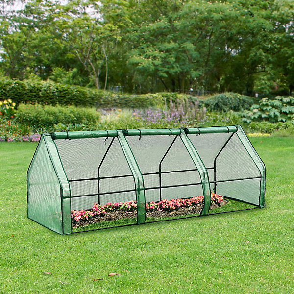 Châssis de jardin Höflein à 3 fenêtres en acier et polyéthylène 240 x 90 x 90 cm vert en.casa