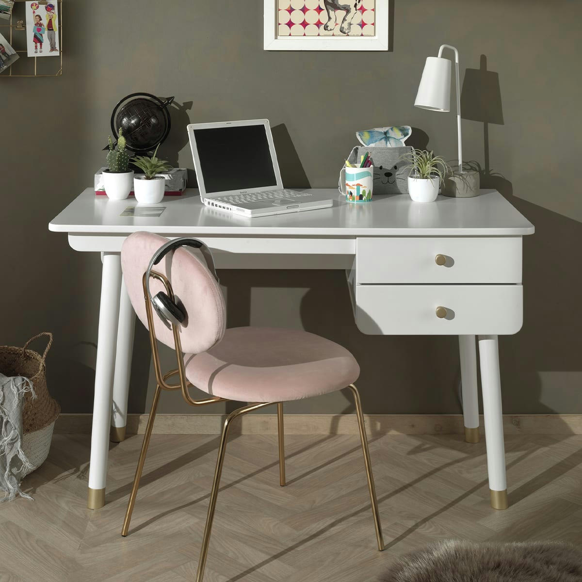 BILLY - Bureau 2 tiroirs blanc